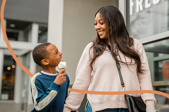 Mother and son walking